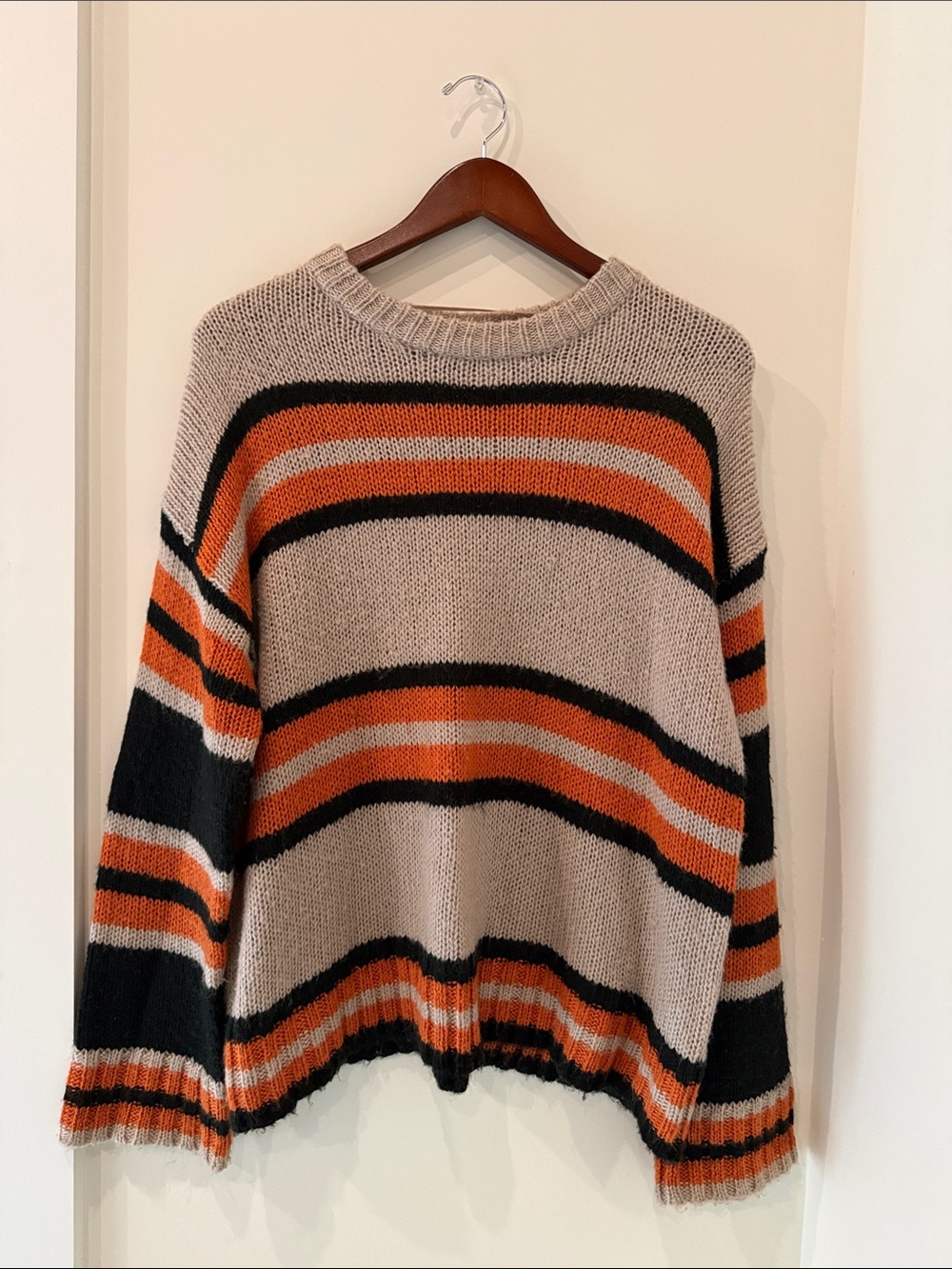 Striped Knit Sweater in Beige, Orange & Black